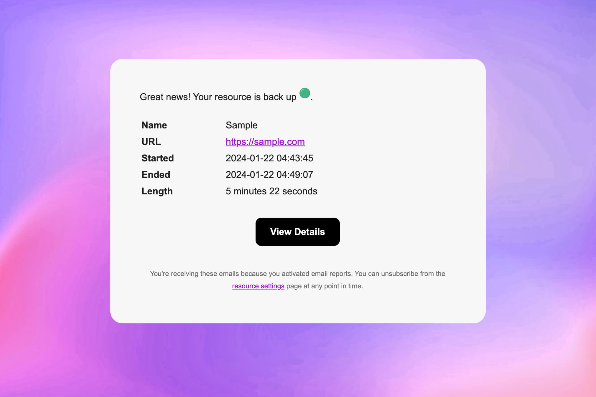 Captura de pantalla de la función de alertas por correo electrónico de la aplicación